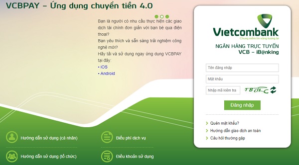 Đăng nhập Vietcombank Internet Banking (VCB-iB@nking)